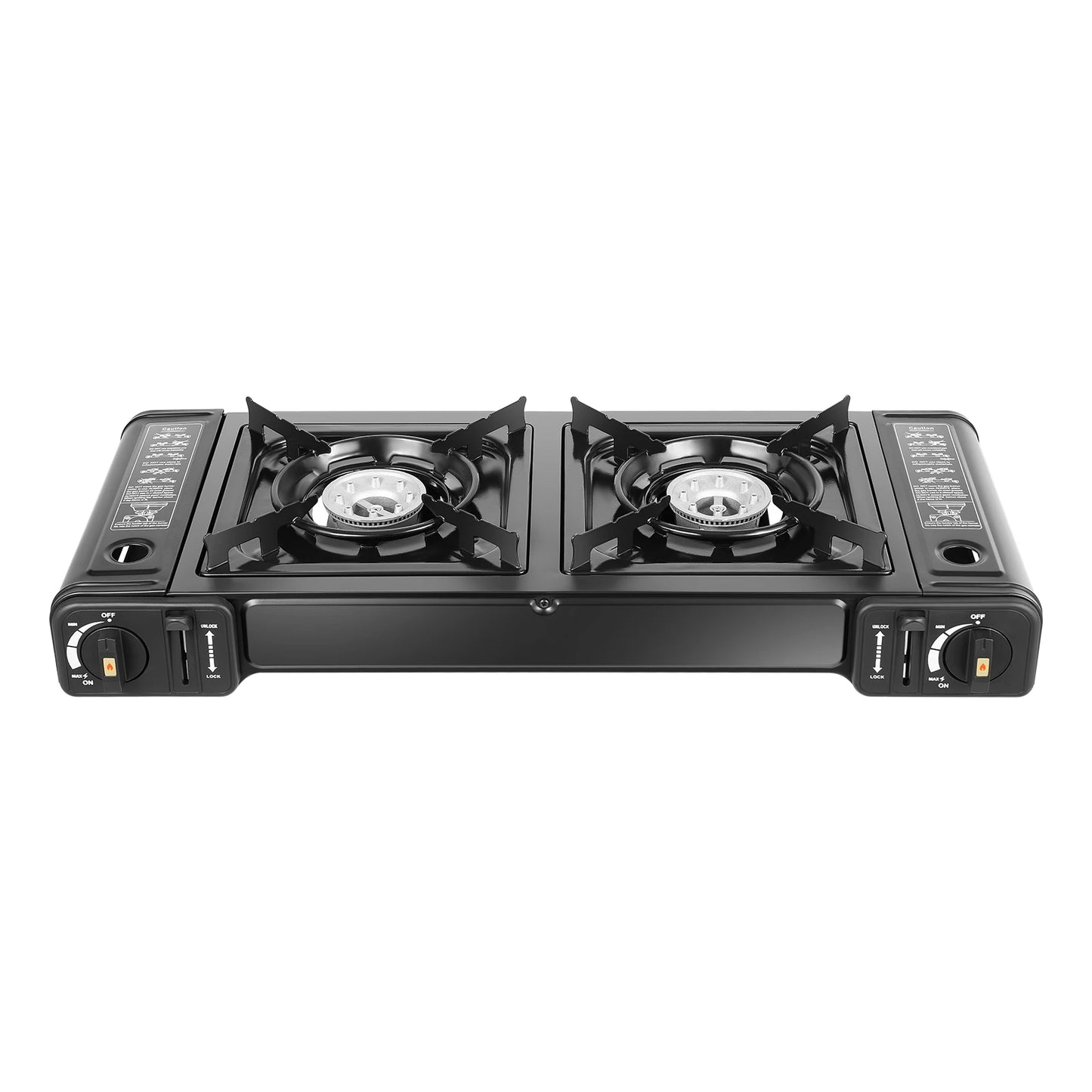2 In 1 2 Burner Portable Camping Stove Butane Camping Stove Kit with Baking Pan and Carrying Case Auto Ignition Camping Burner LPG