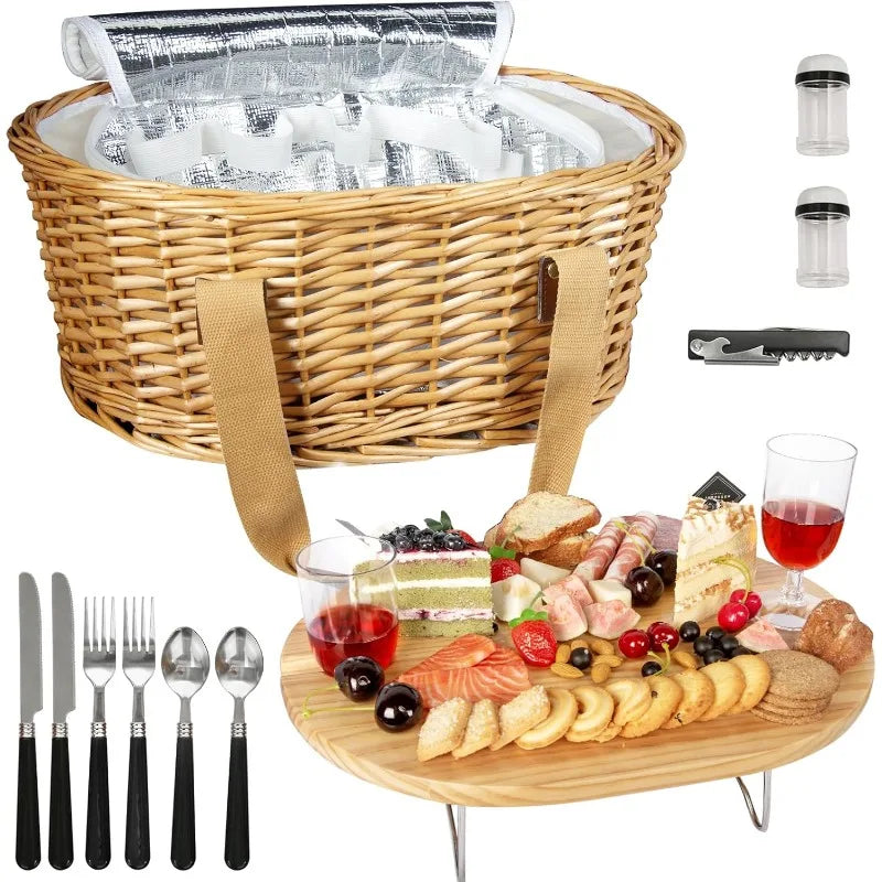 Picnic Basket Set for 2 with Insulated Cooler and Cutlery