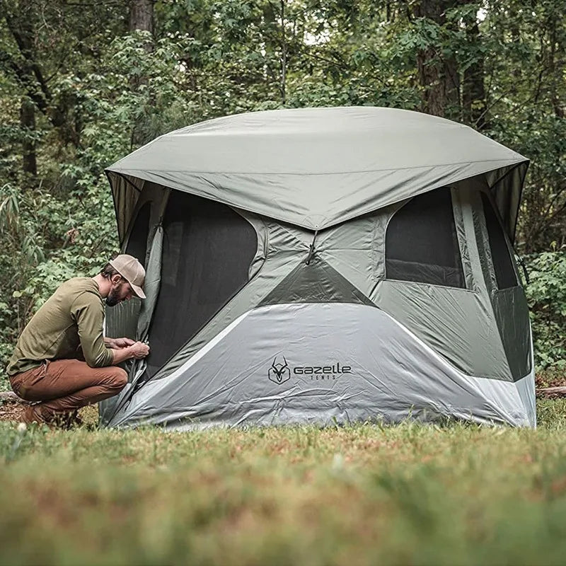 Gazelle Tents T4 Hub Tent Easy 90 Second Set Up Waterproof UV Resistant Removable Floor Ample Storage Options 4 Person