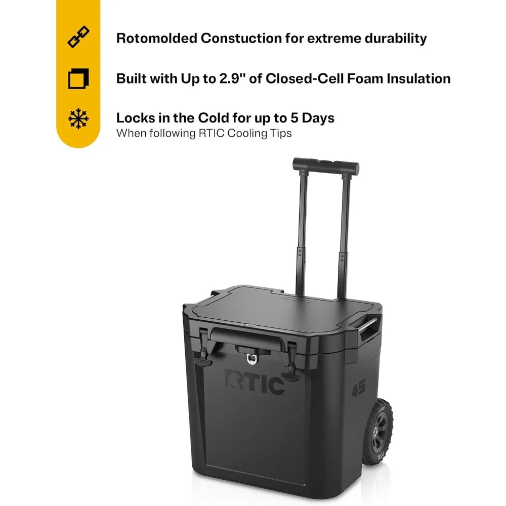 45 QT Wheeled Insulated Cooler for Camping and Outdoor Use