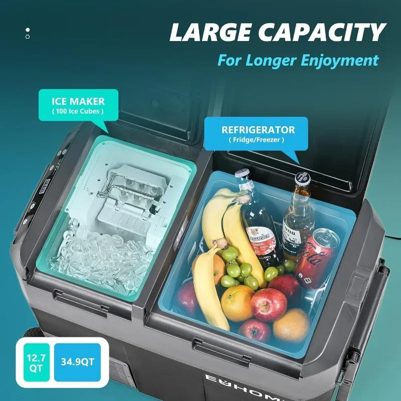 12 Volt Refrigerator with Ice Maker Dual Zone Electric Cooler