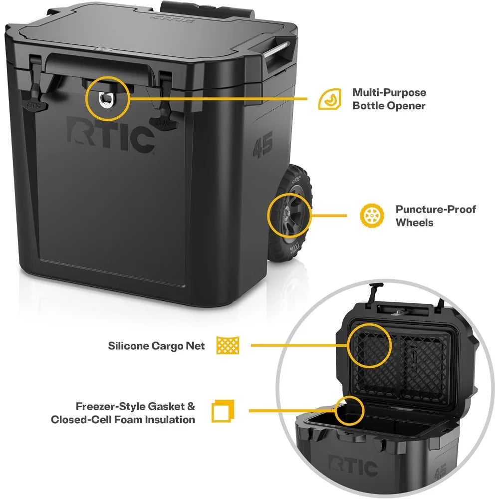 45 QT Wheeled Insulated Cooler for Camping and Outdoor Use