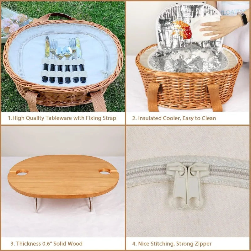 Picnic Basket Set for 2 with Insulated Cooler and Cutlery