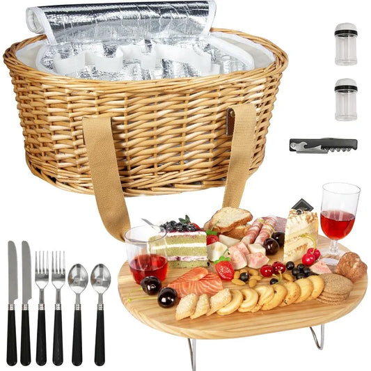 Picnic Basket Set for 2 with Insulated Cooler and Cutlery