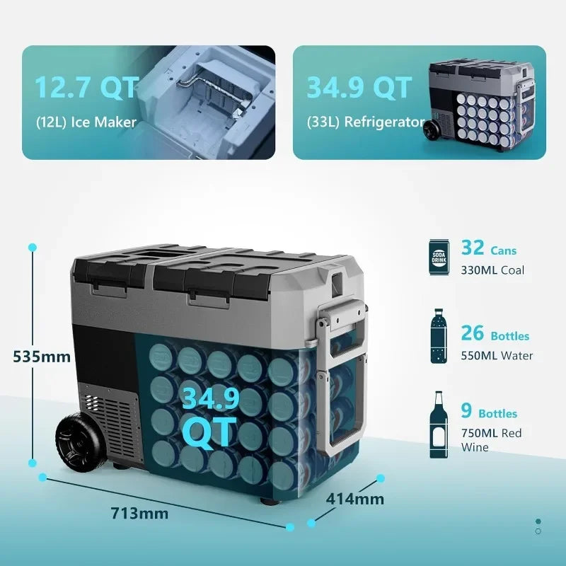 12 Volt Refrigerator with Ice Maker Dual Zone Electric Cooler