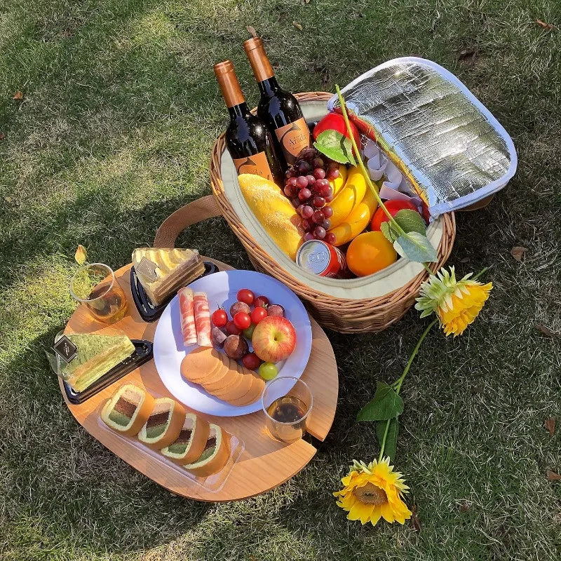 Picnic Basket Set for 2 with Insulated Cooler and Cutlery